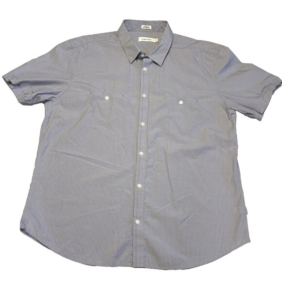 Calvin Button Up Short Sleeve shirt Klein Jeans Mens Shirt XL Plaid Cotton - Picture 1 of 6